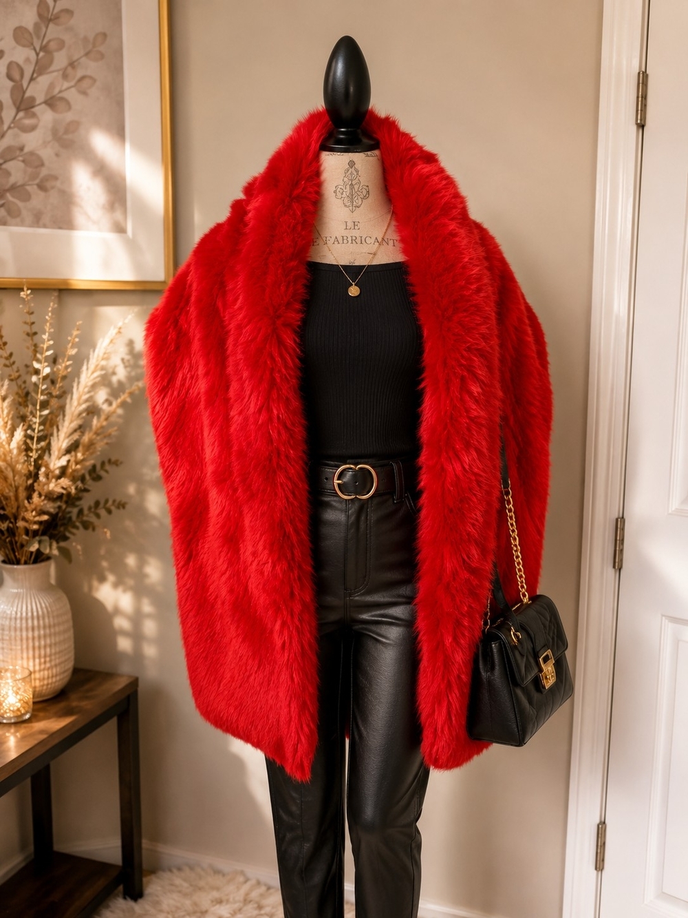 Statement Red Faux Fur Puffer Coat - Women
